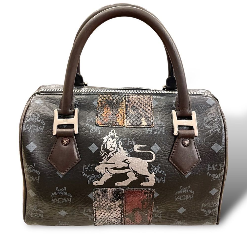 MCM Visetos Python Lion Princess Boston Top Handle Bag - Picture 5 of 13